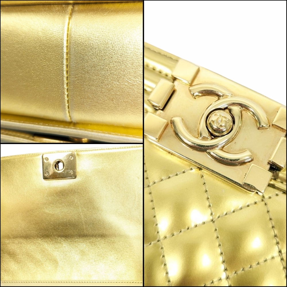 ✨️Super Rare Authentic Chanel Boy Flap Gold Quilted Patent Medium Bag - Picture 8 of 16